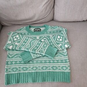 American Eagle Women's Sweater Size XS Fair Isle Green Pullover Crew Neck Comfy